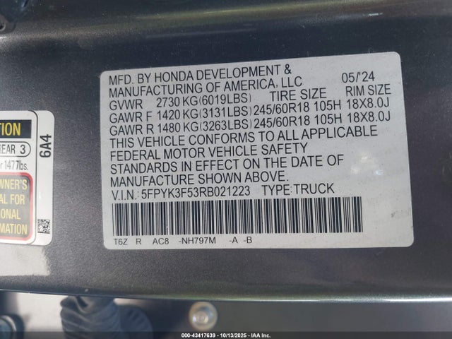 Honda Ridgeline Rtl 2024 5FPYK3F53RB021223 Image 9