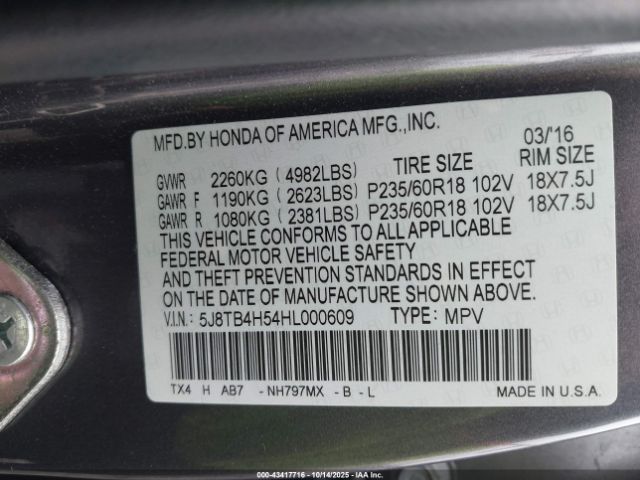 2017 ACURA RDX 5J8TB4H54HL000609 Photo 8