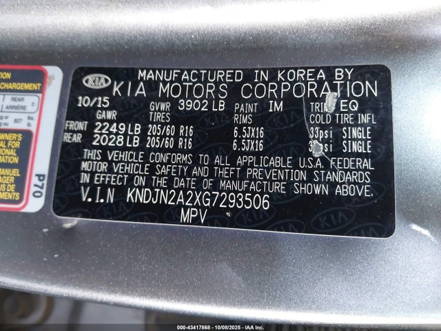 KNDJN2A2XG7293506 KIA gdi gamma
