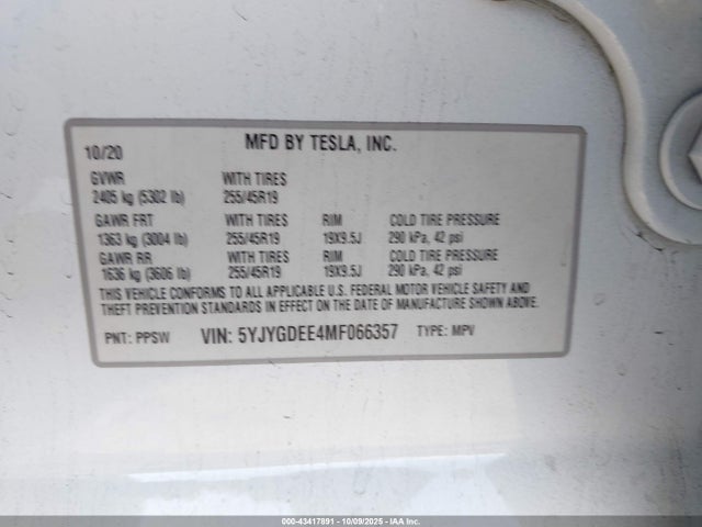 2021 TESLA MODEL Y 5YJYGDEE4MF066357 Photo 8