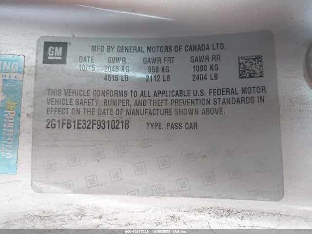 Chevrolet lfx 2015 2G1FB1E32F9310218 Image 9