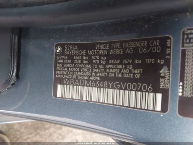 2000 BMW 528IA WBADM6348YGV00706 Photo 8