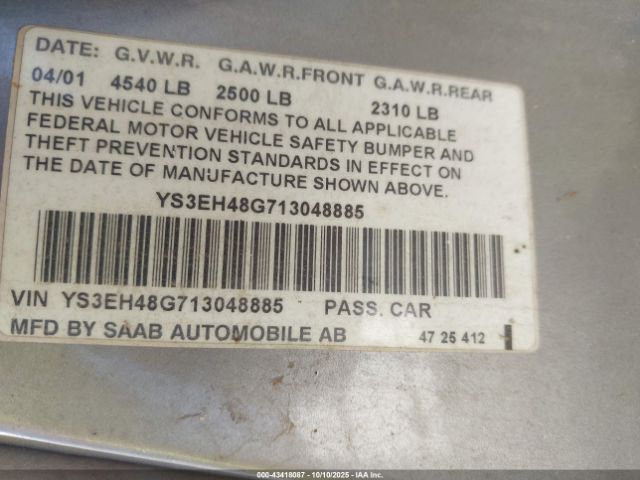 2001 SAAB 9-5 YS3EH48G713048885 Photo 8