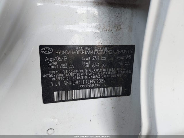 5NPD84LF4LH519089 Hyundai mpi nu