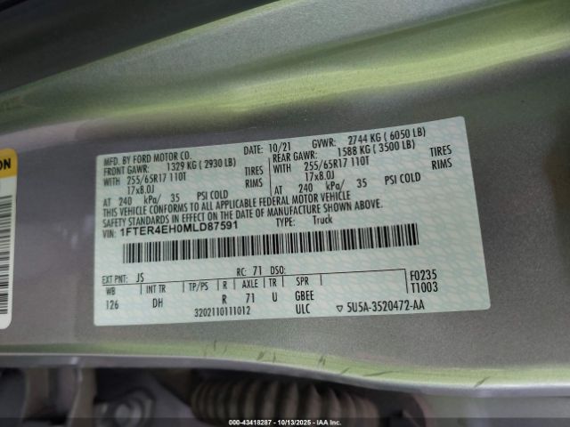 2021 FORD RANGER 1FTER4EH0MLD87591 Photo 8