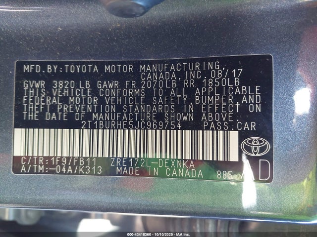 Toyota 2zr-fe 2018 2T1BURHE5JC969754 Image 9