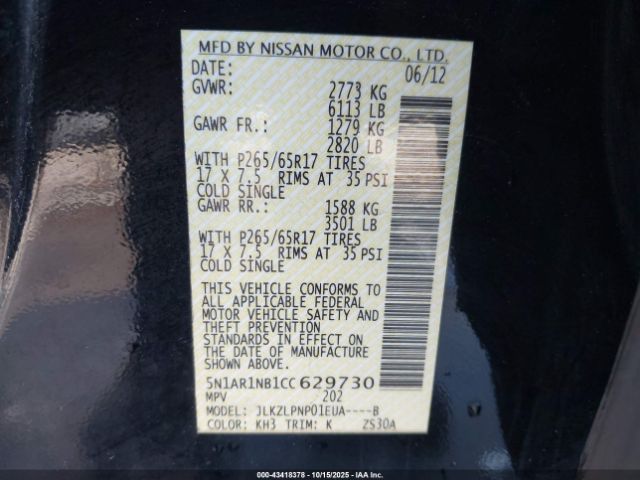 2012 NISSAN PATHFINDER 5N1AR1NB1CC629730 Photo 8