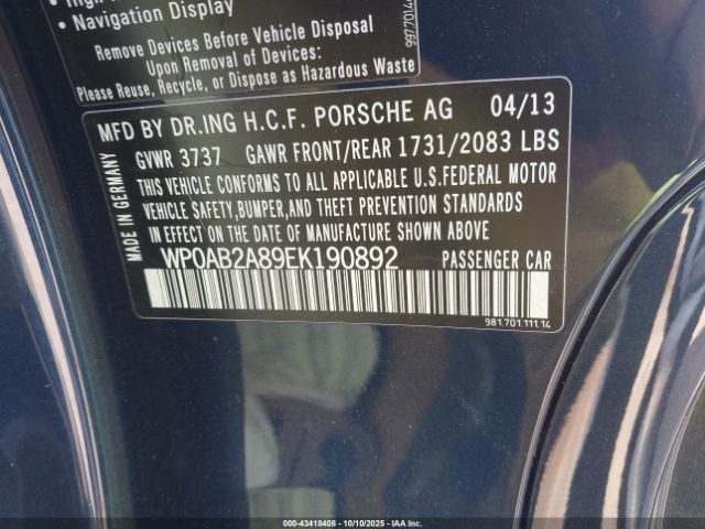 2014 PORSCHE CAYMAN WP0AB2A89EK190892 Photo 8