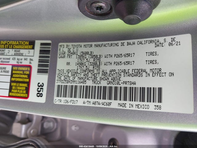 3TMDZ5BN3MM116485 Toyota 2gr-fks