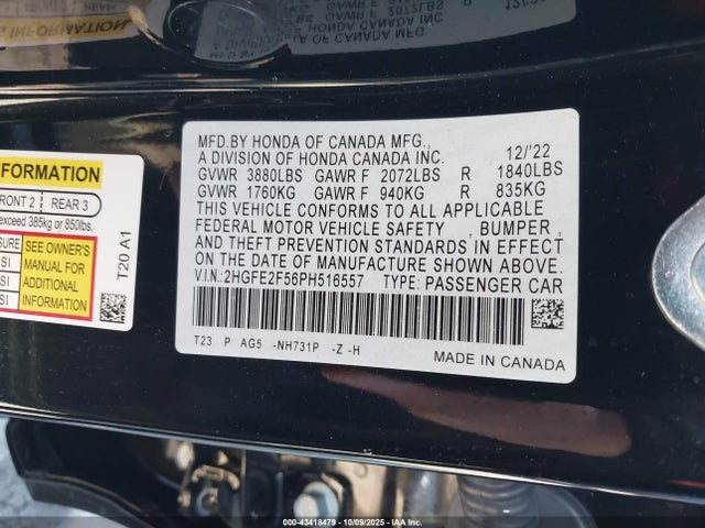 Honda k20c2 2023 2HGFE2F56PH516557 Image 9