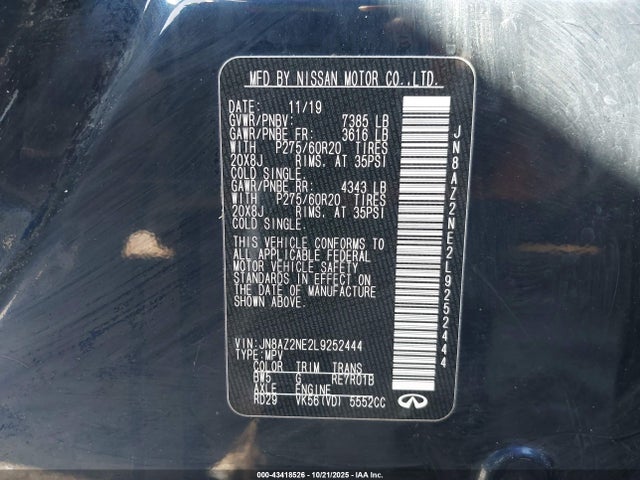 2020 INFINITI QX80 JN8AZ2NE2L9252444 Photo 8