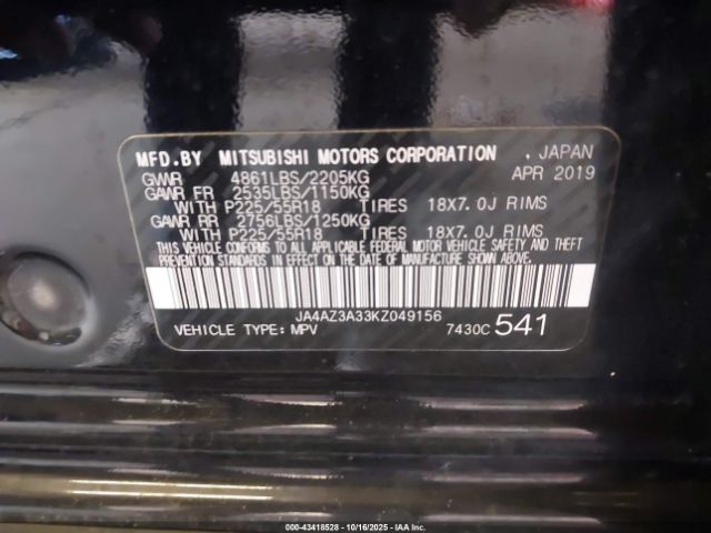 2019 MITSUBISHI OUTLANDER JA4AZ3A33KZ049156 Photo 8