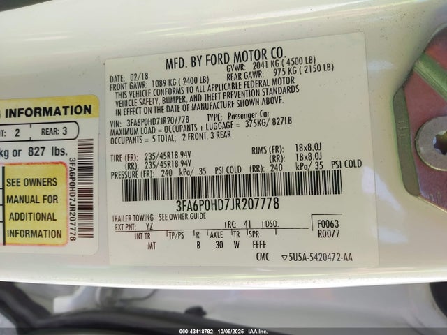 Ford 2018 2018 3FA6P0HD7JR207778 Image 9