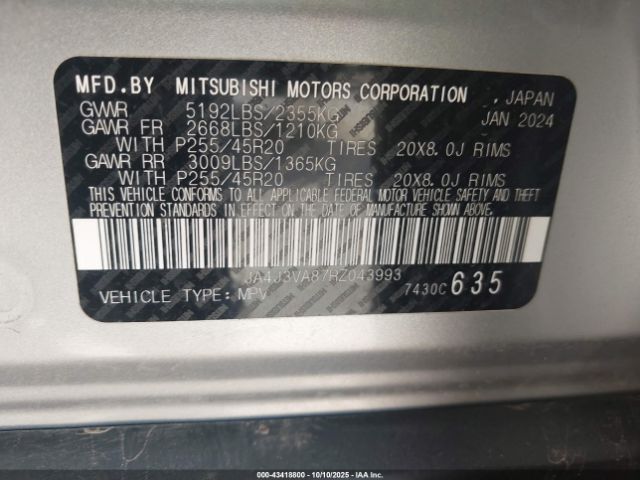 2024 MITSUBISHI OUTLANDER JA4J3VA87RZ043993 Photo 8