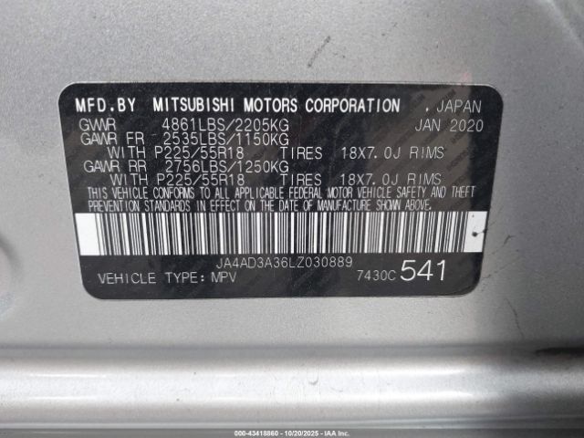 2020 MITSUBISHI OUTLANDER JA4AD3A36LZ030889 Photo 8