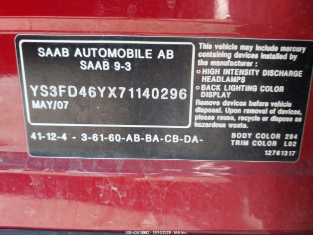 2007 SAAB 9-3 YS3FD46YX71140296 Photo 8