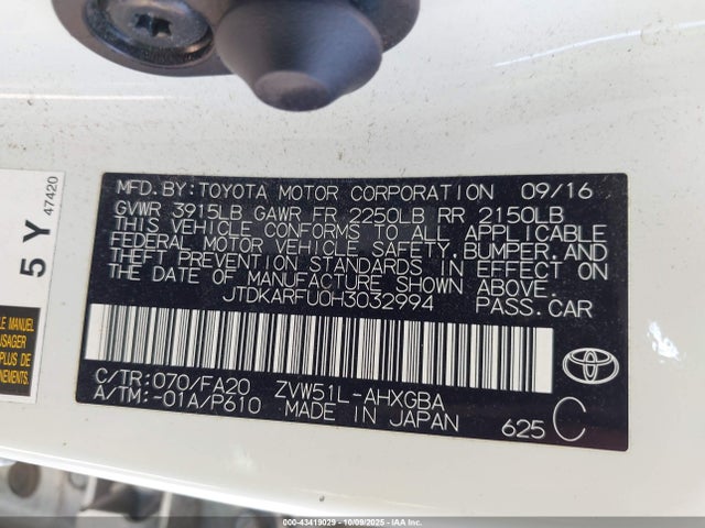 JTDKARFU0H3032994 Toyota 2zr-fxe,1nm