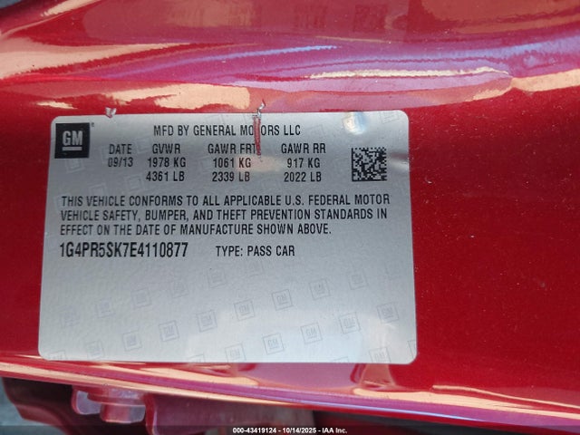 Продаж на аукціоні авто 2014 Buick Verano Convenience Group, vin: 1G4PR5SK7E4110877, номер лоту: 43419124