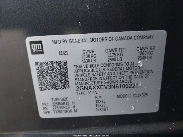 2022 CHEVROLET EQUINOX 2GNAXXEV3N6106221 Photo 8
