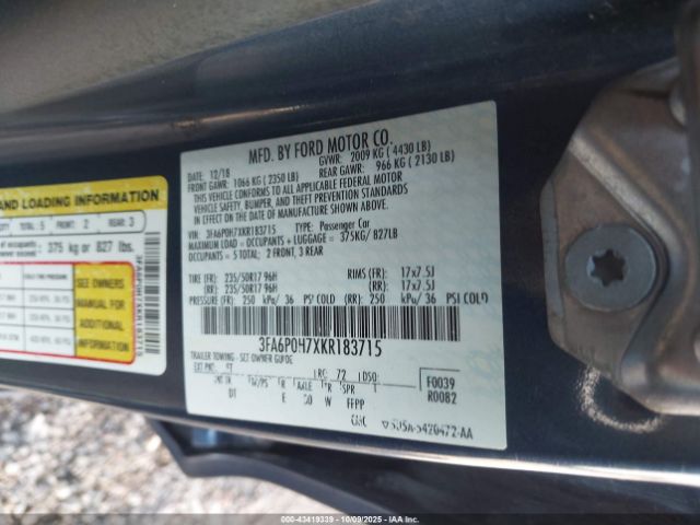 2019 FORD FUSION 3FA6P0H7XKR183715 Photo 8