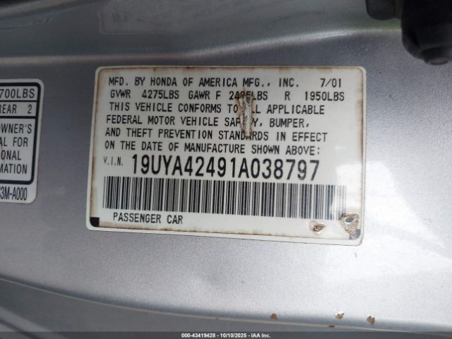 2001 ACURA CL 19UYA42491A038797 Photo 8