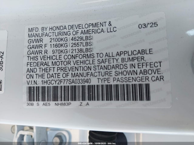Honda lfc5 2025 1HGCY2F77SA033940 Image 22