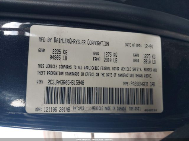 2005 CHRYSLER 300 2C3JA43R05H615948 Photo 8