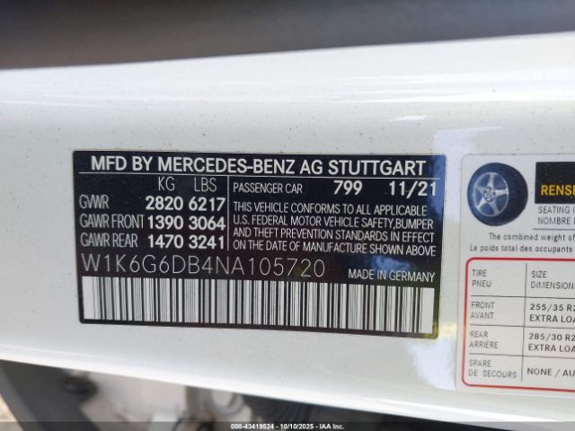 2022 MERCEDES-BENZ S 500 W1K6G6DB4NA105720 Photo 8