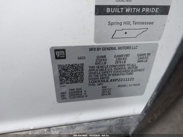43419605 :رقم المزاد ، 1GKKNUL4XPZ211121 vin ، 2023 Gmc Acadia Awd Slt مزاد بيع