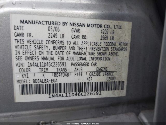 2006 NISSAN ALTIMA 1N4AL11D46C226591 Photo 8