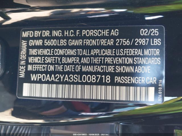 2025 PORSCHE PANAMERA WP0AA2YA3SL008718 Photo 8