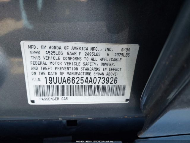 2004 ACURA TL 19UUA66254A073926 Photo 8