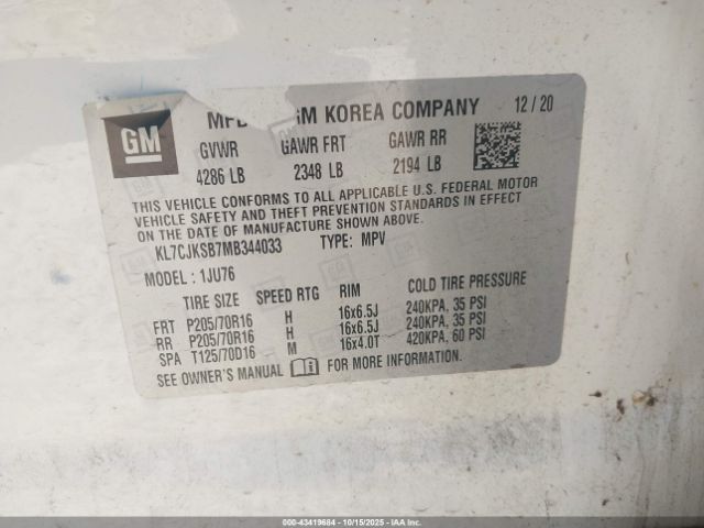 2021 CHEVROLET TRAX KL7CJKSB7MB344033 Photo 8