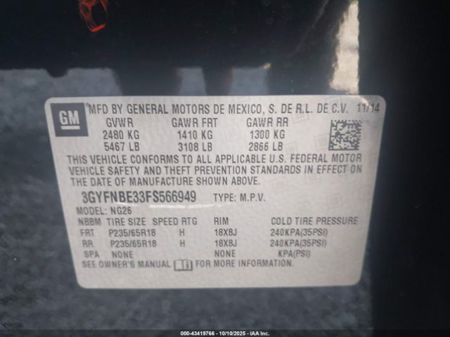 2015 CADILLAC SRX 3GYFNBE33FS566949 Photo 8