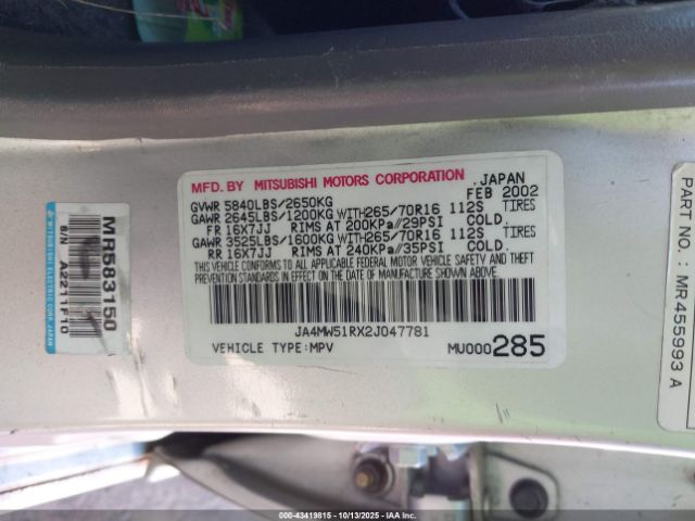 2002 MITSUBISHI MONTERO JA4MW51RX2J047781 Photo 8