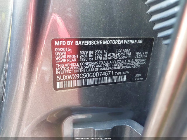 5UXWX9C50G0D74671 BMW X3