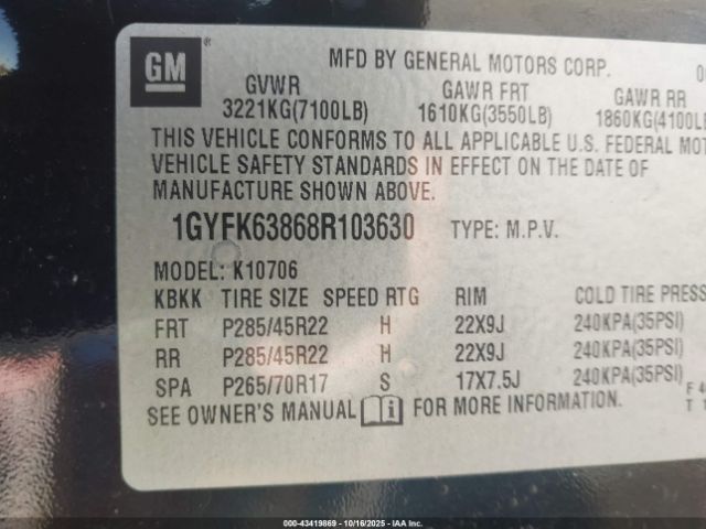 2008 CADILLAC ESCALADE 1GYFK63868R103630 Photo 8
