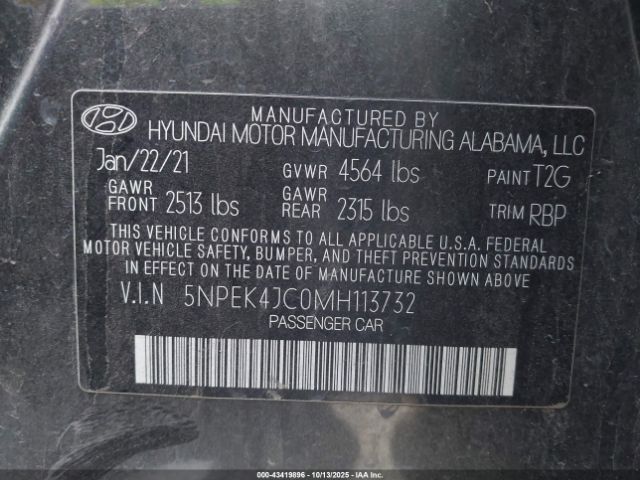 2021 HYUNDAI SONATA 5NPEK4JC0MH113732 Photo 8