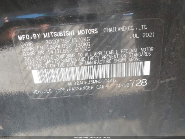2021 MITSUBISHI MIRAGE ML32AUHJ5MH010446 Photo 8