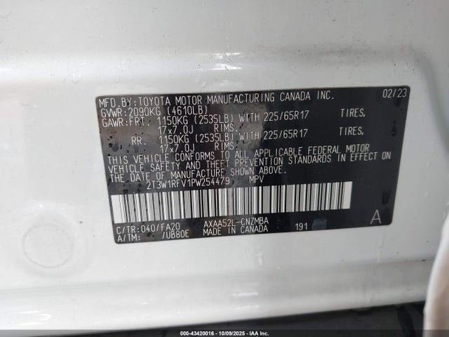Aukcja sprzedaży 2023 Toyota Rav4 Xle, vin: 2T3W1RFV1PW254479, numer aukcji: 43420016