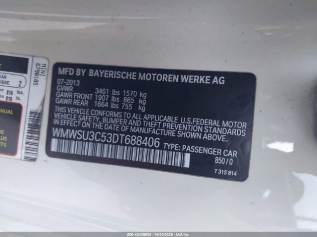 2013 MINI HARDTOP WMWSU3C53DT688406 Photo 8