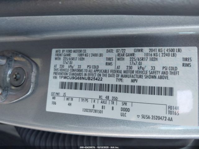 2022 FORD ESCAPE 1FMCU9G68NUB25422 Photo 8