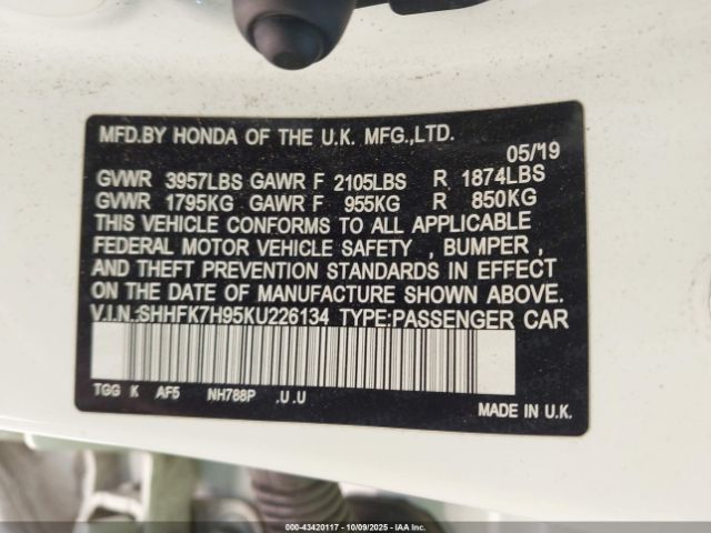 2019 HONDA CIVIC SHHFK7H95KU226134 Photo 8