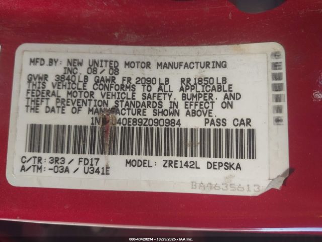 2009 TOYOTA COROLLA 1NXBU40E89Z090984 Photo 8