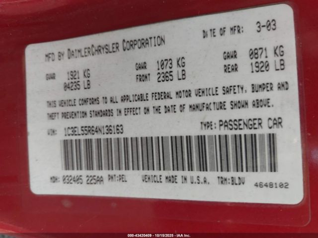 2004 CHRYSLER SEBRING 1C3EL55R64N136163 Photo 8