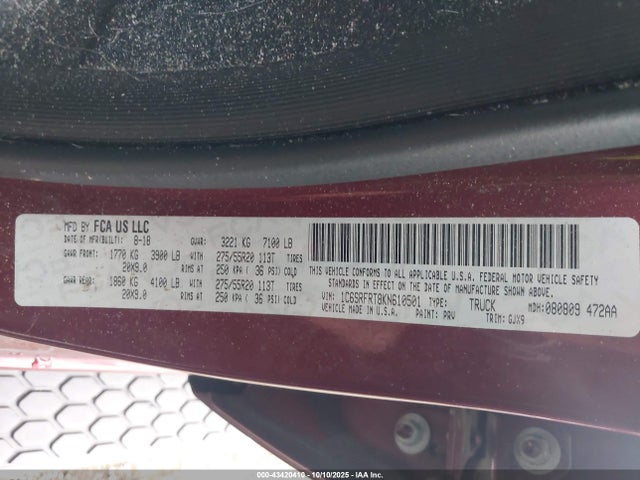 1C6SRFRT8KN610501 RAM 1500