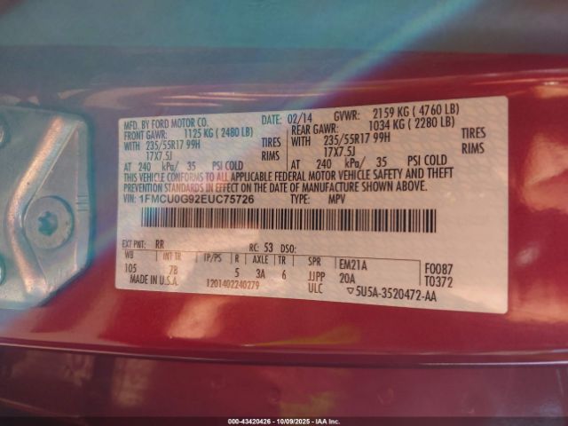 2014 FORD ESCAPE 1FMCU0G92EUC75726 Photo 8