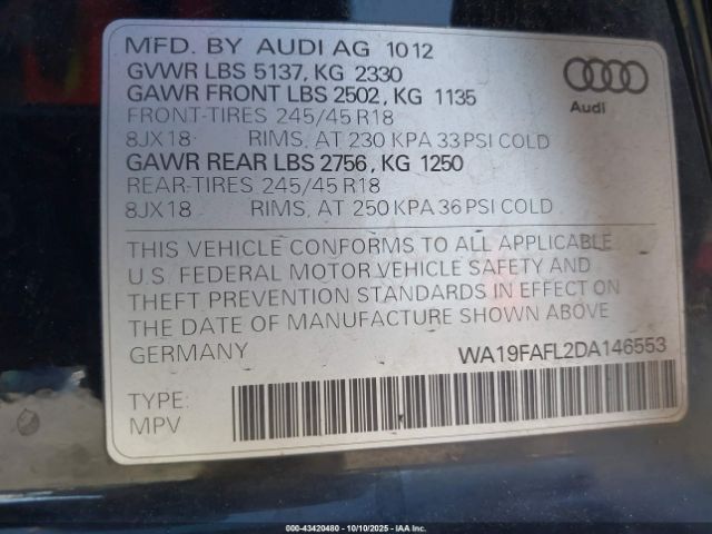 2013 AUDI ALLROAD WA19FAFL2DA146553 Photo 8