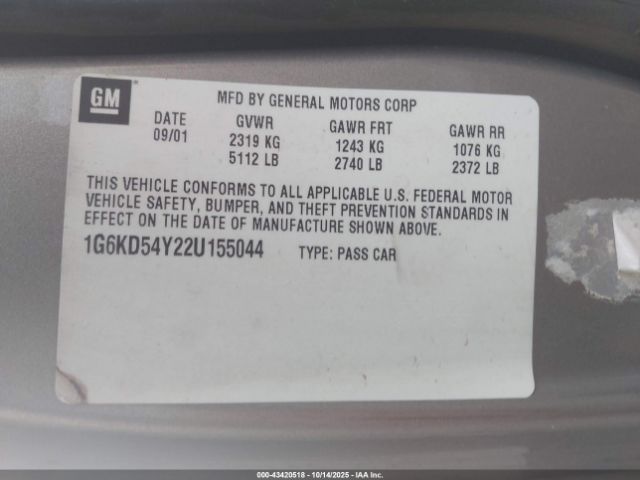 2002 CADILLAC DEVILLE 1G6KD54Y22U155044 Photo 8