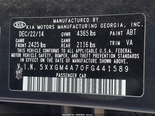 5XXGM4A70FG441589 KIA dohc gdi theta ii